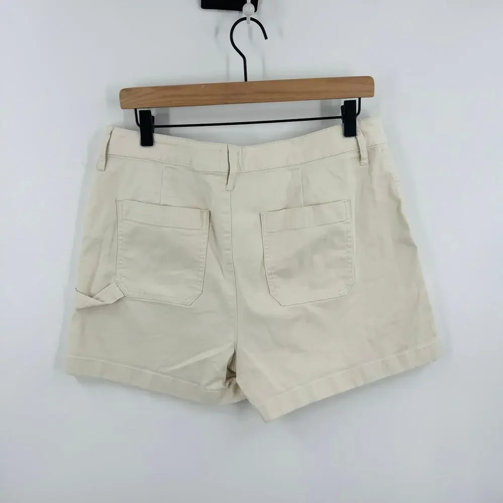 J. Crew Foundry Chino‎ Utility Shorts Cream Cotton Stretch Flat Front Size 12